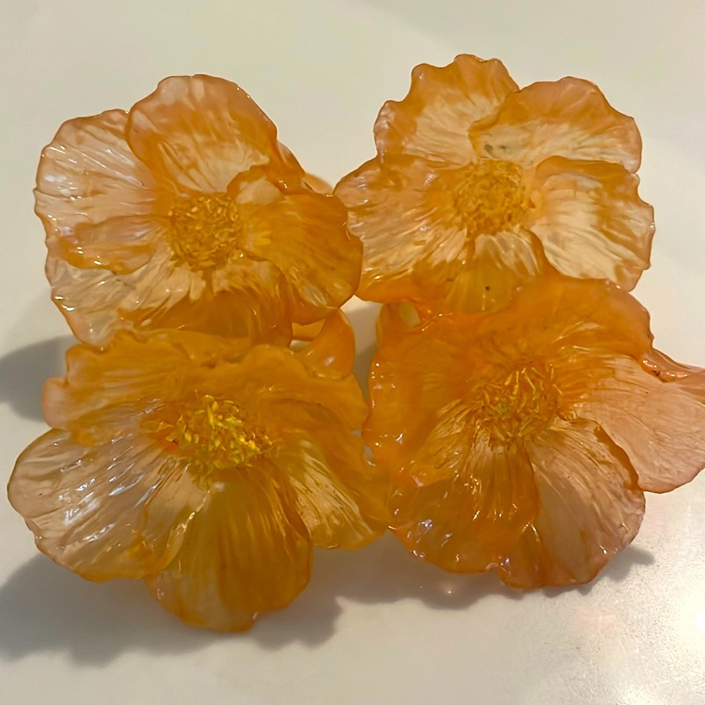 Vintage 70s Poppy clear light coral napkin rings Set of 4